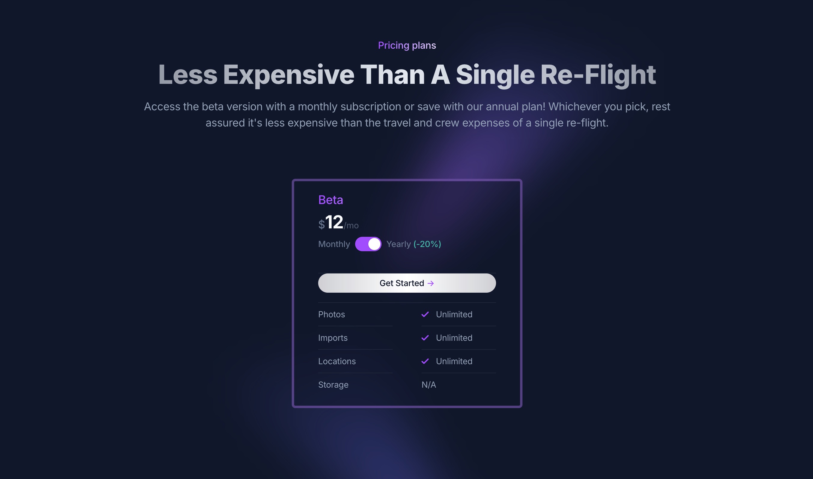 Shuttermap pricing section